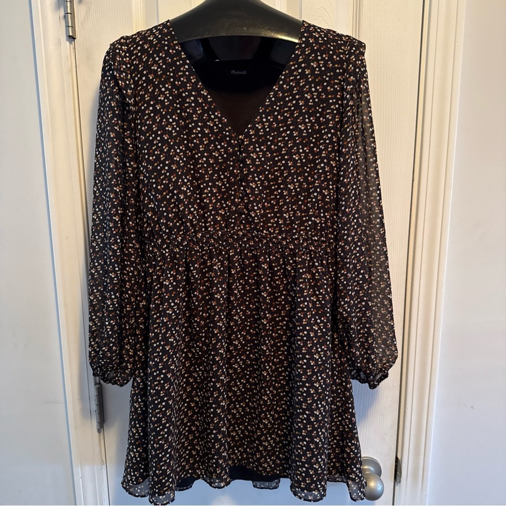 Madewell Medium Georgette Button-Front Mini Dress Black with Fall Floral Print